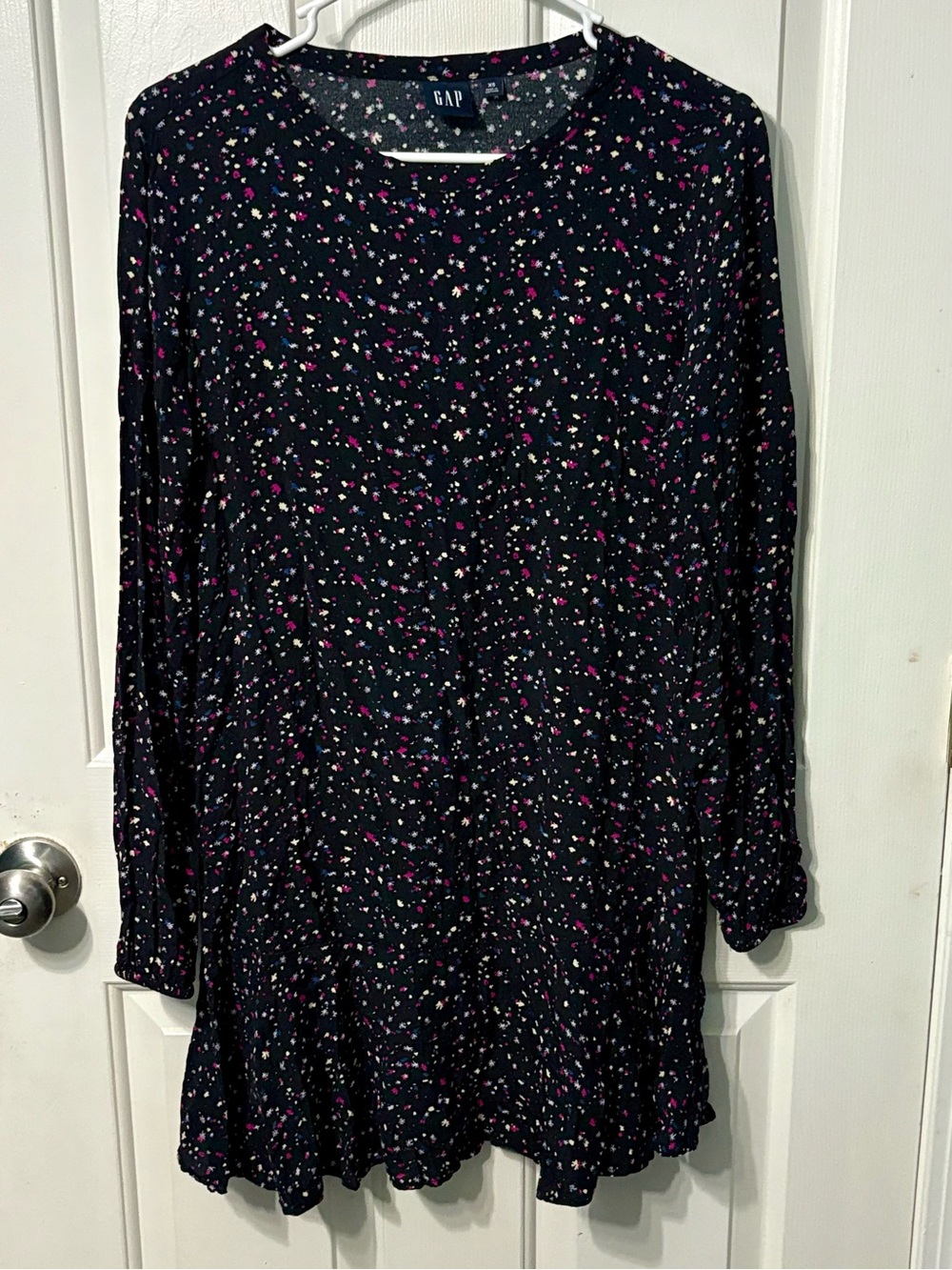 GAP Navy Floral-Print Long Sleeve Tunic Dress